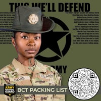 a woman in a military uniform with the words this we'll defend army qr code